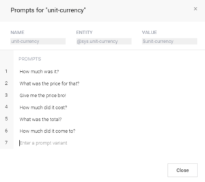 Google Dialogflow - Parameter prompt